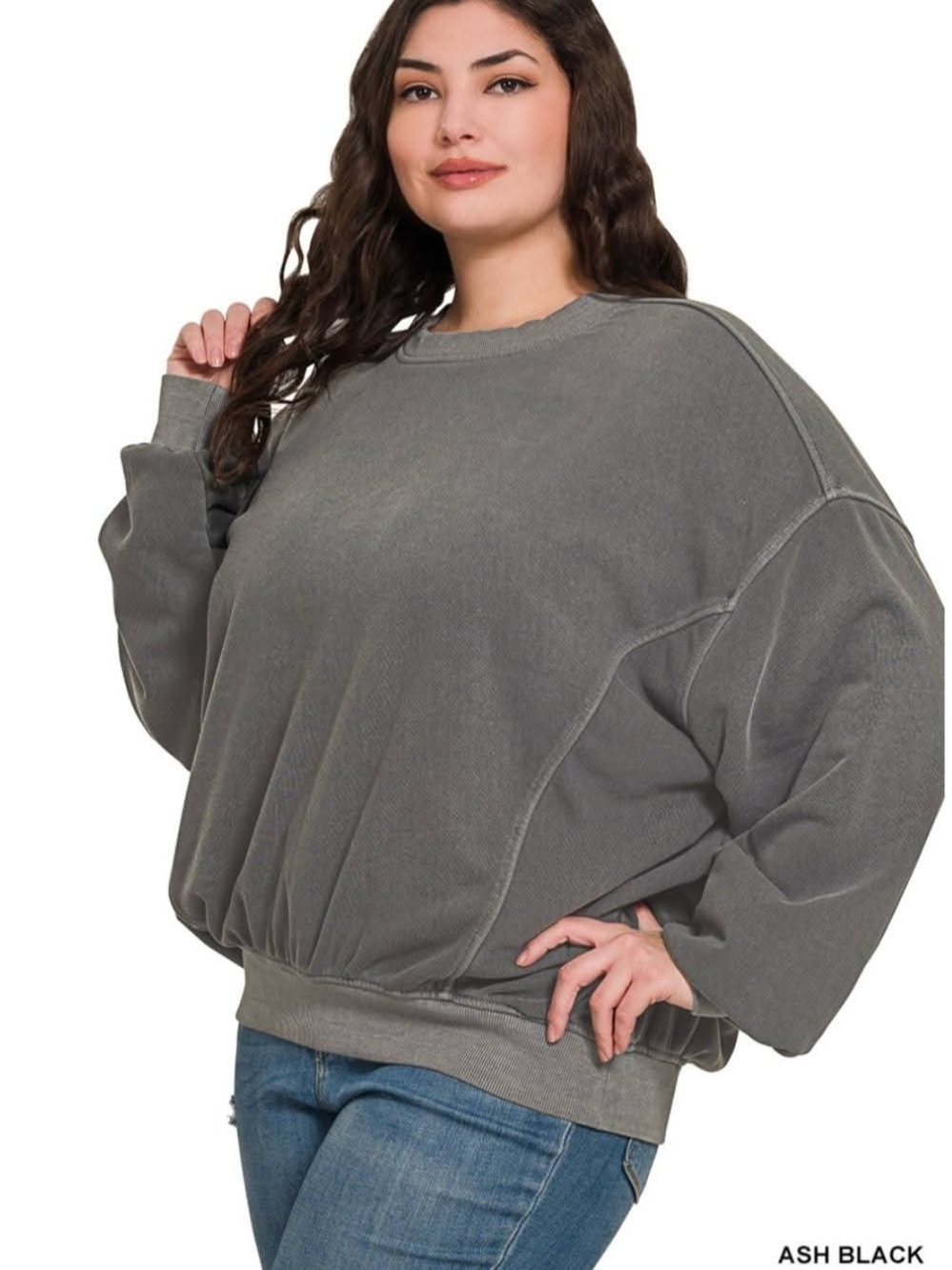 New Zenana Ash Black Pigment Dyed Fleece Pullovers